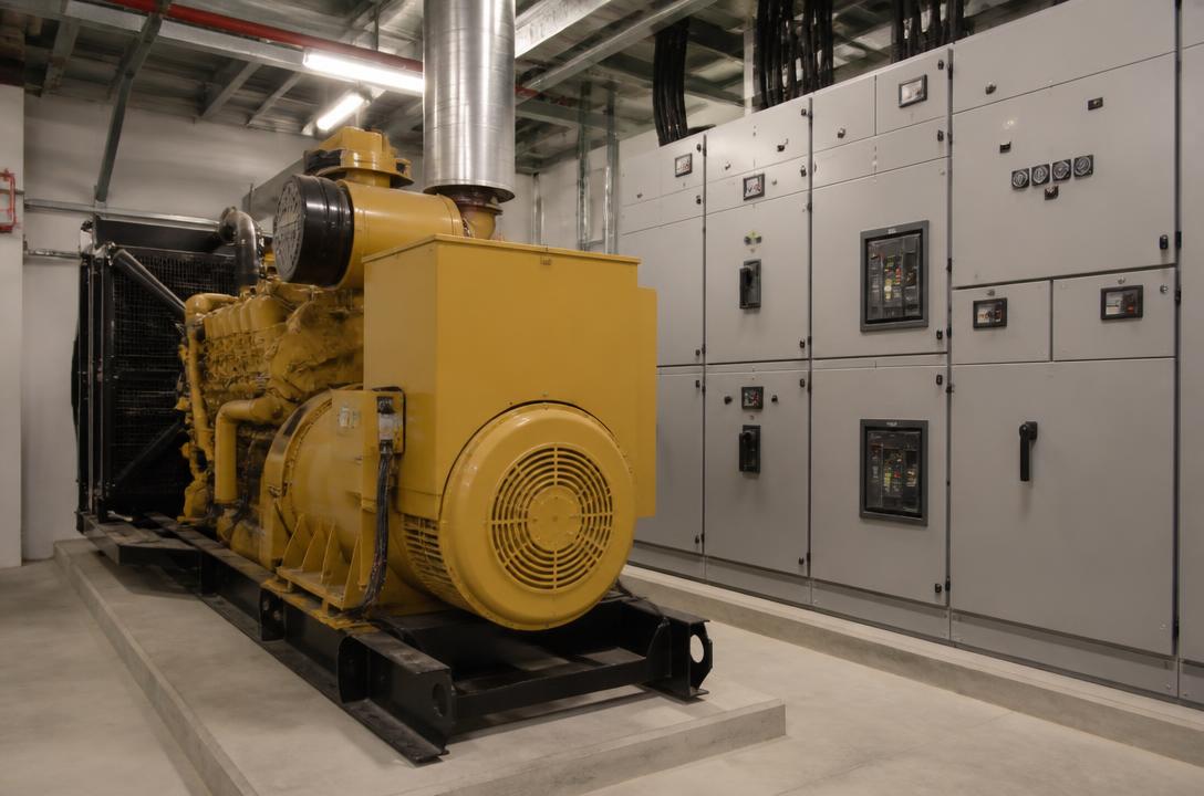 Planta de emergencia y tablero eléctrico en sala técnica